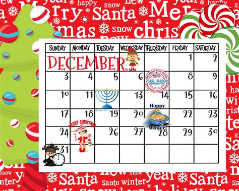 Free Printable December Calendar Merry Christmas Christmas