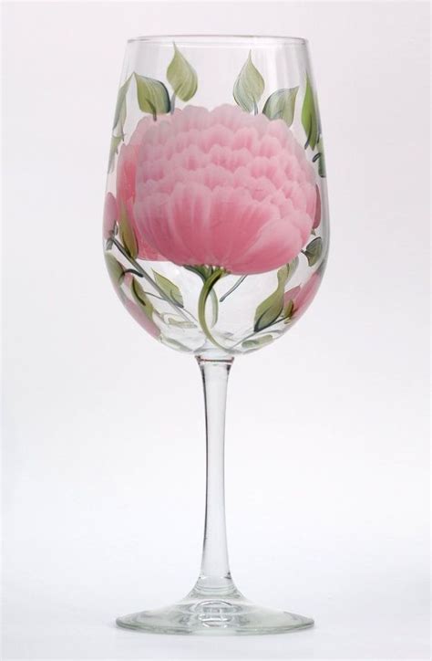 Pink Peony Handpainted Wine Glass By Wineflowers On Etsy 19 95 Decorated Wine Glasses Hand