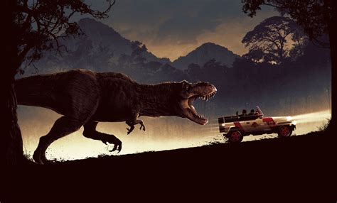 Jurassic Park Car Dinosaur Tyrannosaurus Rex 2k Wallpaper