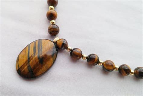 Tigers Eye Stone Bead Necklace Inches Long Magnetic Etsy Canada