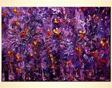 Painting For Sale Purple Blooming Flowers Heavy Textured Abstract