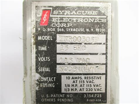 Syracuse Electronics Tnr00305f 15s 115vac Unmp Mro Global Solutions