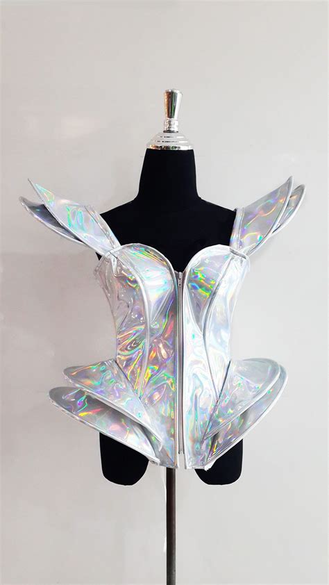 Silver Glitter Shiny Futuristic Astronaut Corset Costume Set In