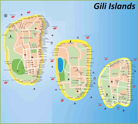 Gili Islands Map Indonesia Detailed Maps Of Gili Islands Gili Trawangan Gili Meno Gili Air