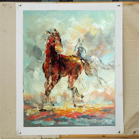 Running Horses Signed Hand Painted Impressionist Horse Oil Etsy