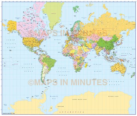 Medium Scale Digital Vector Mercator World Map In Illustrator Cs
