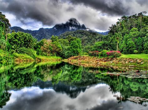 Green Landsgreen Landscape Lake Trees Clouds Hd Wallpaper