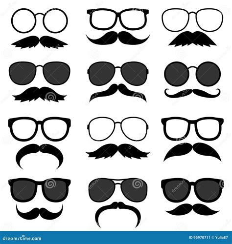 Vector Set Of Hipster Mustaches Stock Vector Illustration Of Icon
