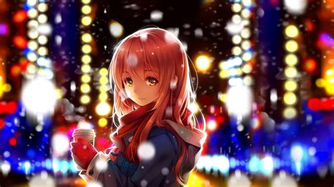 Fond Décran Lumières Anime Filles Anime Neige Hiver Manga Café