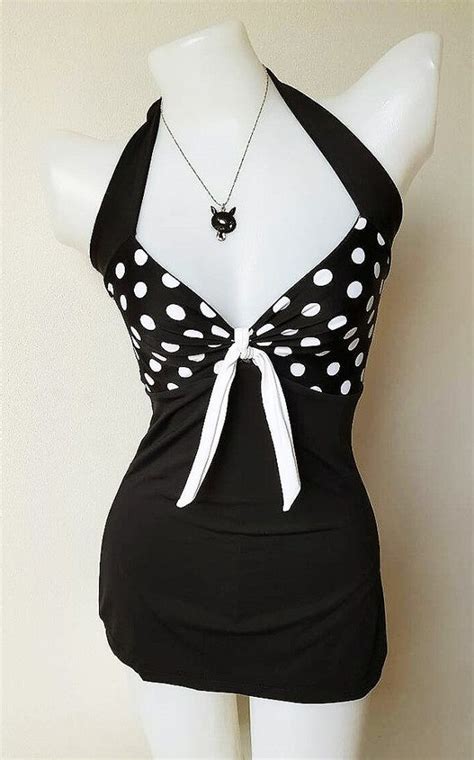 Vtg Bettie Swimsuit In Black White Polka Dots By Beautychicshop 1950s Swimwear Very Old Woman