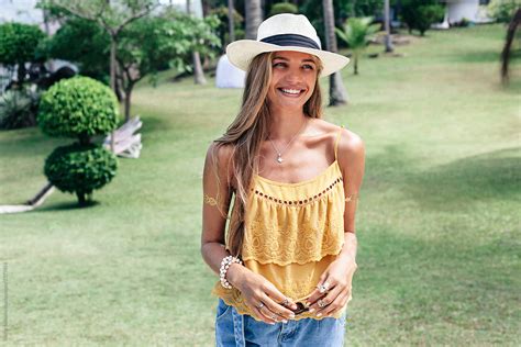 Summer Vacation Woman Posing In Park By Viktor Solomin