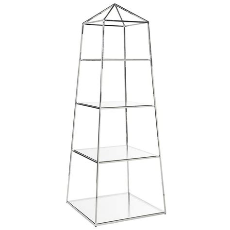 Worlds Away Glass Obelisk Etagere Polished Nickel Glass Shelves Worlds Away Display Furniture