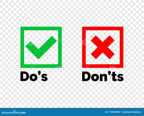 Do And Dont Check Tick Mark And Red Cross Icons Isolated On Transparent