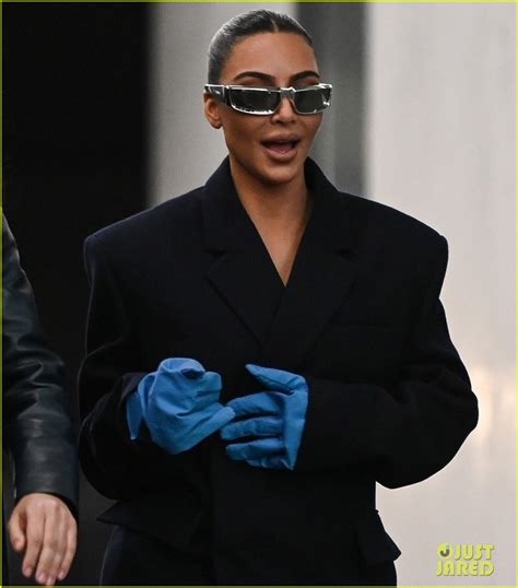 Kim Kardashian Pairs Black Suit With Blue Gloves While Shopping In Milan Photo Kim