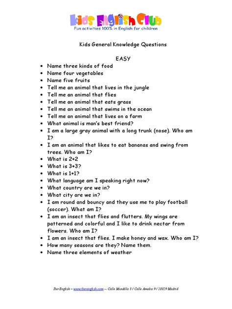 Check spelling or type a new query. Fun General Knowledge Questions For Kids - KnowledgeWalls