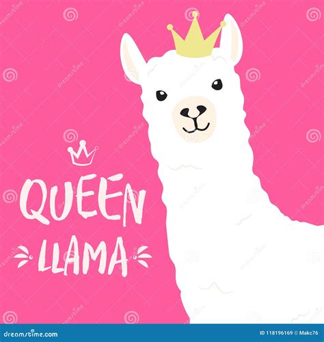 Llama Queen Drawing Animal Cute Cartoon Alpaca With Crown Illustration