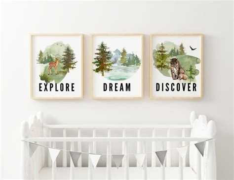 Woodland Forest Nursery Wall Decor Explore Dream Discover Art Prints
