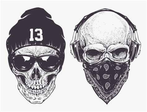 Skull Gangster Vector Rap Gangsta Drawing Clipart Dotwork Skull