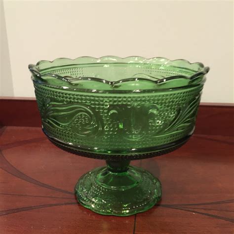 vintage e o brody green glass compote candy dish footed bowl