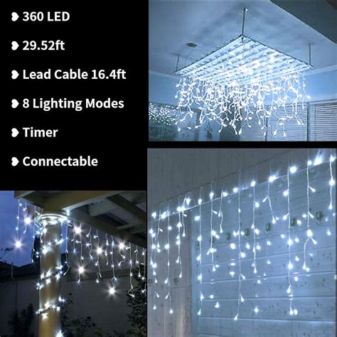Toodour Christmas Icicle Lights 360 Led 295ft 8 Modes Icicle