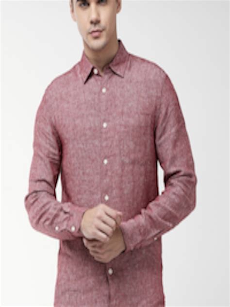 Buy Marks And Spencer Men Red Linen Regular Fit Solid Casual Shirt