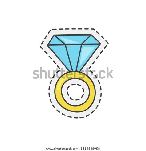 Kawaii Diamond Ring Hand Drawn Colored Stock Vector Royalty Free