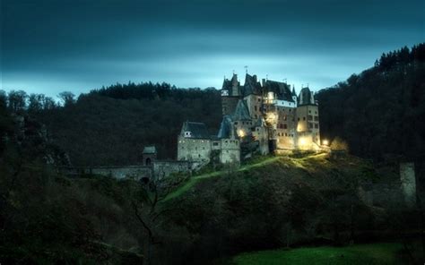 Wallpaper Eltz Castle Germany Lights Night Hd Picture Image