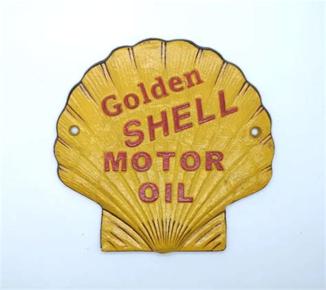 Shell Shaped Golden Motor Oil Cast Iron Vintage Garage Advertising Sign