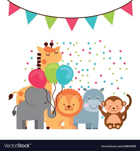 Animal Cute Birthday Party Celebration Royalty Free Vector