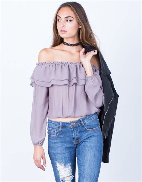 Ruffled Off The Shoulder Blouse Chiffon Off The Shoulder Top 2020ave
