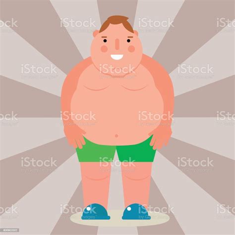 Fat Man Vector Flat Illustration Overweight Body Person Unhealthy Big
