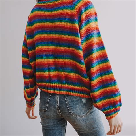 Rainbow Stripe Knit Sweater Multicolor · Megoosta Fashion · Free