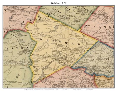 Waltham Massachusetts 1852 Old Town Map Custom Print