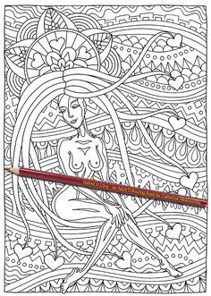 This Intricate Adult Colouring Page Shows A Nude Beauty Daydreaming Hot Sex Picture