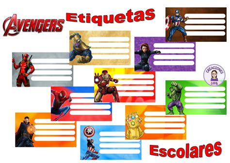 Creaciones Loly Etiquetas Escolares Avengers