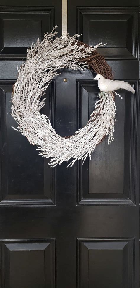 Winter Wreath Front Door Wreath White Dove Wreath White Etsy In 2020