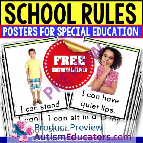 School Rules Posters For Autism And Special Education Classrooms