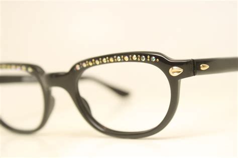 Black Rhinestone Cat Eye Eyeglasses Vintage Cat Eye Glasses Etsy