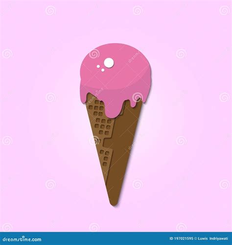 Delicious Ice Cream With Chocolate Wafer Cone Vector Illustration With Paper Art Style Stock