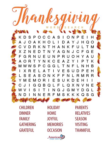 Thanksgiving Word Search Puzzle For People With Dementia
