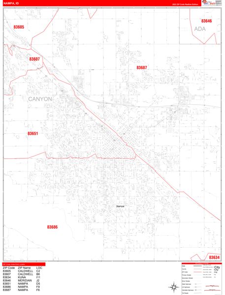 Nampa Idaho Zip Code Wall Map Red Line Style By Marketmaps Mapsales