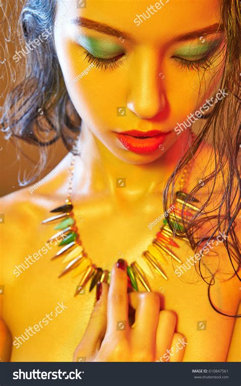 Beauty Nude Body Woman Colorful Makeupcolored Stock Photo 610847561