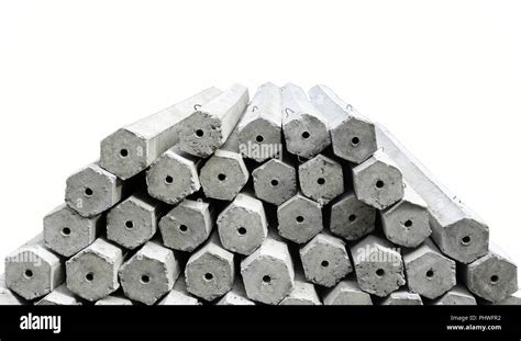 The Pile Of Hexagon Concrete Foundation Piles Isolated Stock Photo Alamy