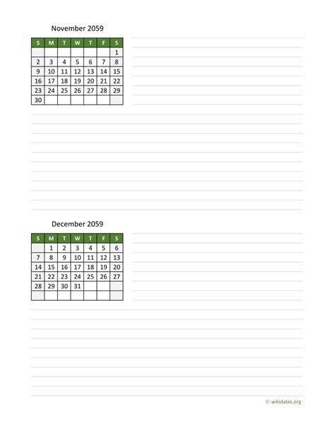 November And December 2059 Calendar