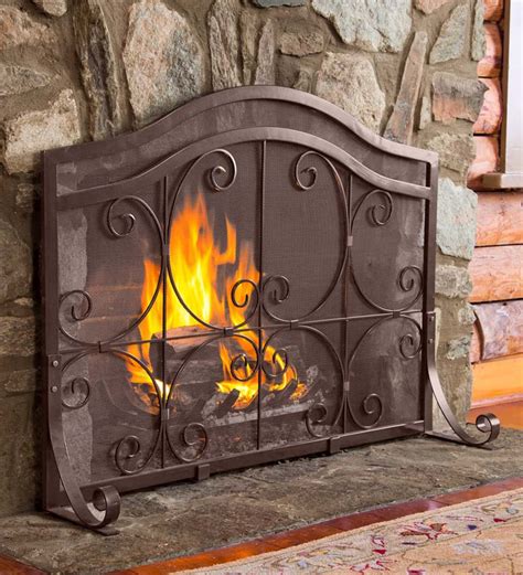 Large Crest Flat Guard Fireplace Screen Black Plowhearth