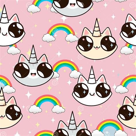 Cats Unicorns And A Rainbow Unicorn Cats On A Pink Background Stock