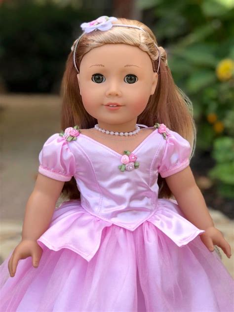 pretty pink pink gown pearl necklace and headpiece for 18 etsy original american girl dolls