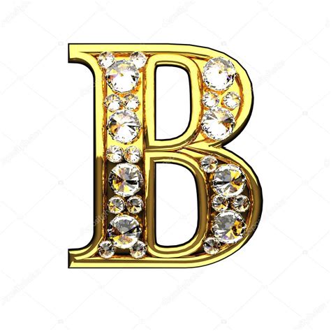 B Isolated Golden Letters With Diamonds On White — Stock Photo