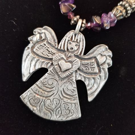 Vintage Marcie Charity Angel Pendent Necklace With Amethyst Etsy