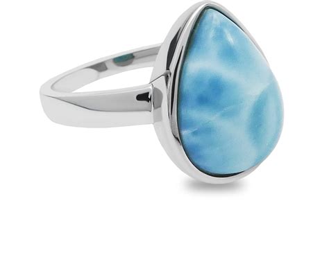 Light Blue Larimar Ring 44 Ct Pear Cabachon 925 Sterling Silver 7